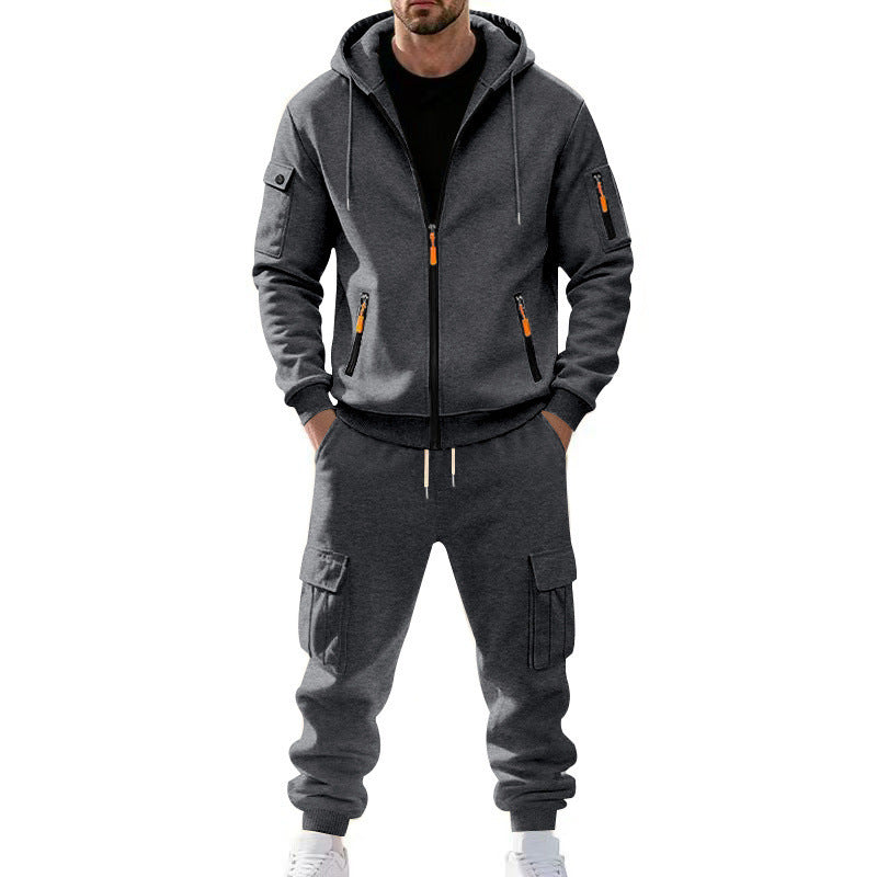Men's Winter Fleece-Lined Hoodie & Drawstring Pants Set