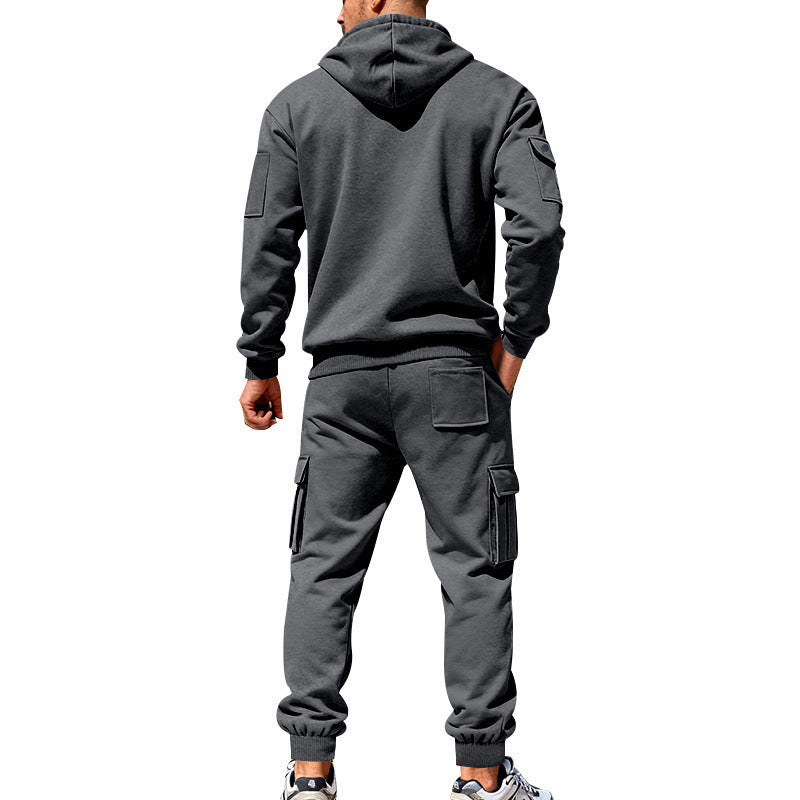 Men's Winter Fleece-Lined Hoodie & Drawstring Pants Set