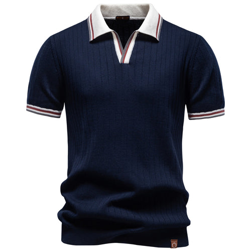 Casual Pure Cotton Color-block Polo Shirt