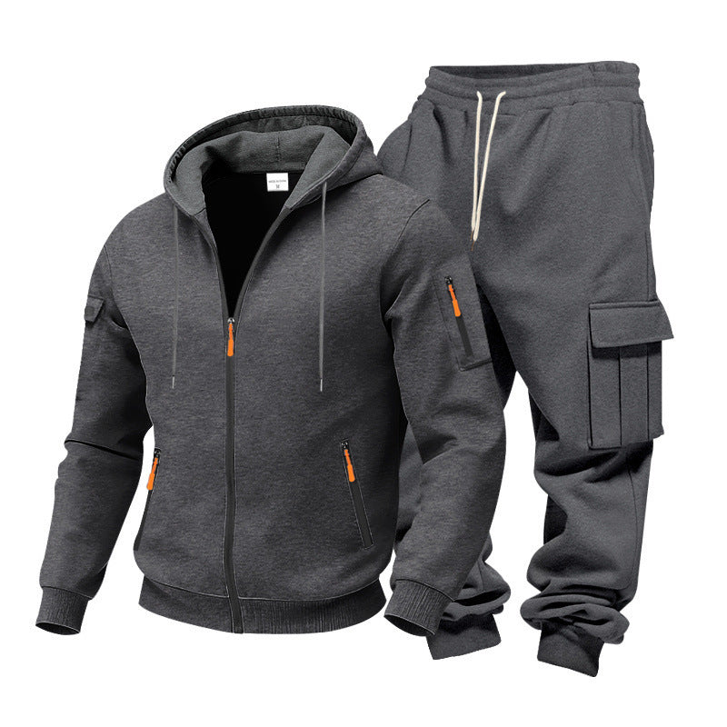 Men's Winter Fleece-Lined Hoodie & Drawstring Pants Set