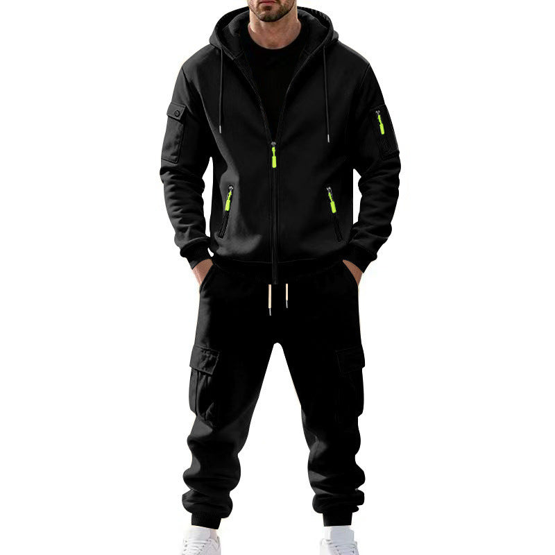 Men's Winter Fleece-Lined Hoodie & Drawstring Pants Set