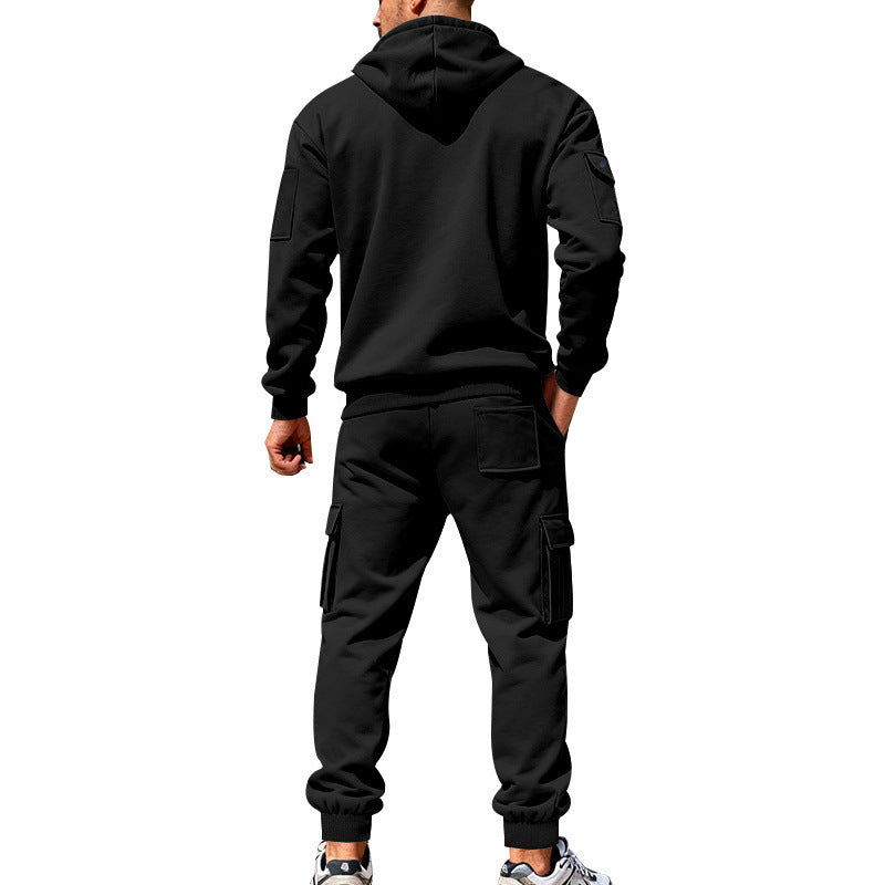Men's Winter Fleece-Lined Hoodie & Drawstring Pants Set
