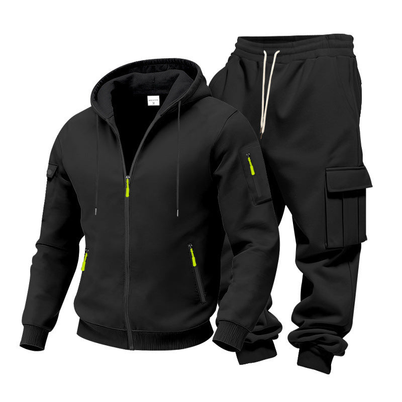Men's Winter Fleece-Lined Hoodie & Drawstring Pants Set