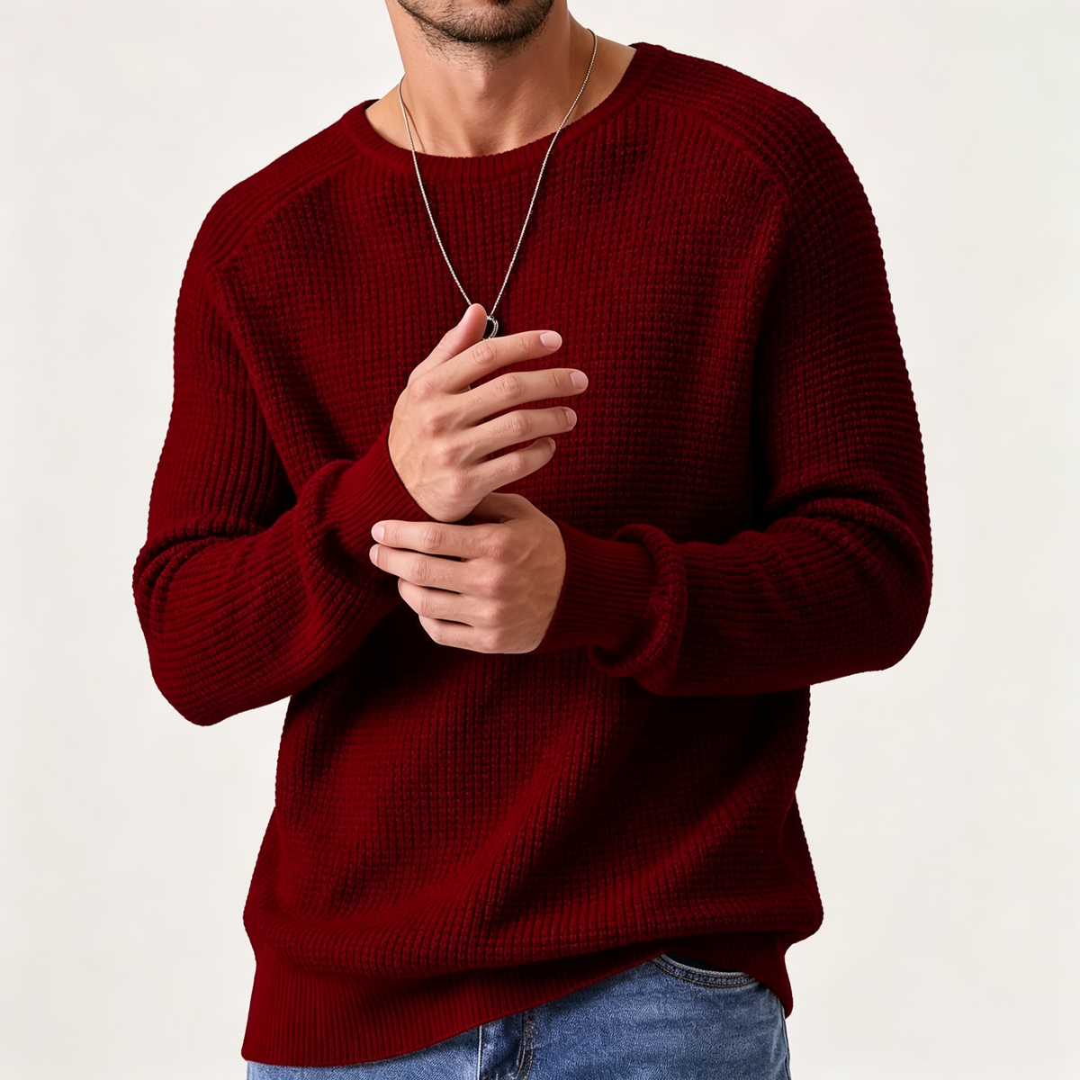 🔥 LIMITED-TIME 60% OFF! Men's Long Sleeve Crew Neck Textured Knit Sweater