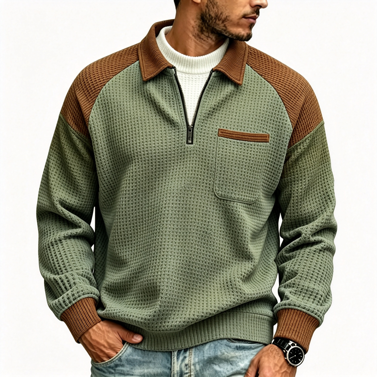 LAST DAY 66% OFF! 🔥 Timeless Comfort | Men's Textured Waffle Knit Quarter-Zip Sweatshirt