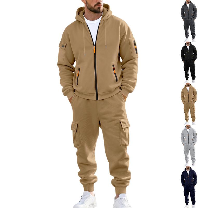 Men's Winter Fleece-Lined Hoodie & Drawstring Pants Set
