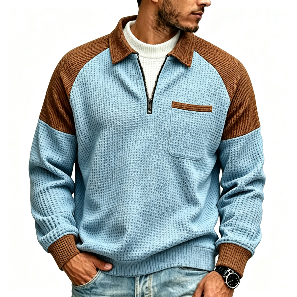 LAST DAY 66% OFF! 🔥 Timeless Comfort | Men's Textured Waffle Knit Quarter-Zip Sweatshirt