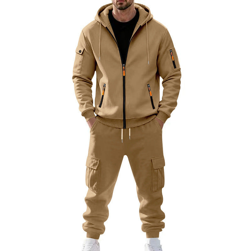 Men's Winter Fleece-Lined Hoodie & Drawstring Pants Set