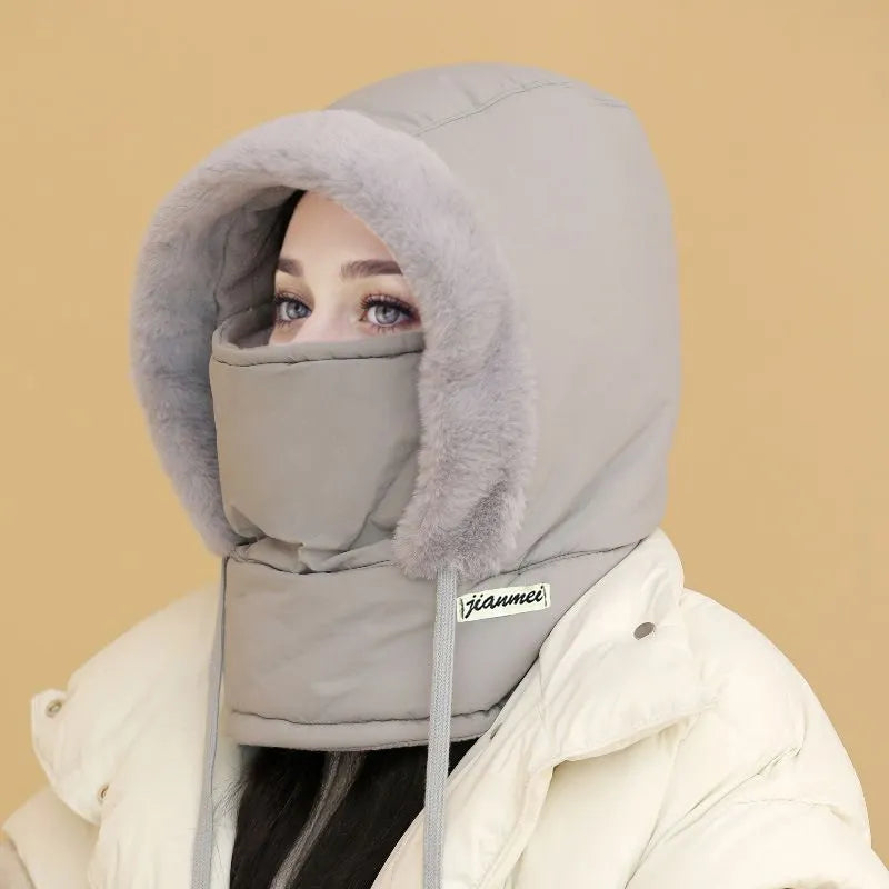 Verdickte Thermomütze mit Plüschfutter und Gesichtsmaske für Damen und Herren