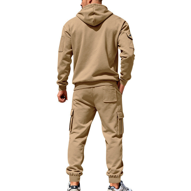 Men's Winter Fleece-Lined Hoodie & Drawstring Pants Set