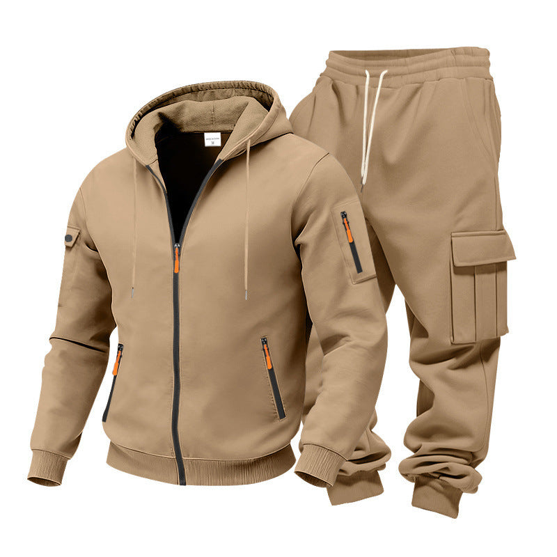 Men's Winter Fleece-Lined Hoodie & Drawstring Pants Set
