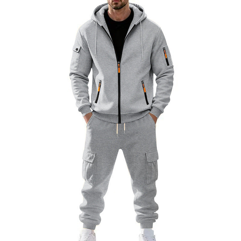Men's Winter Fleece-Lined Hoodie & Drawstring Pants Set