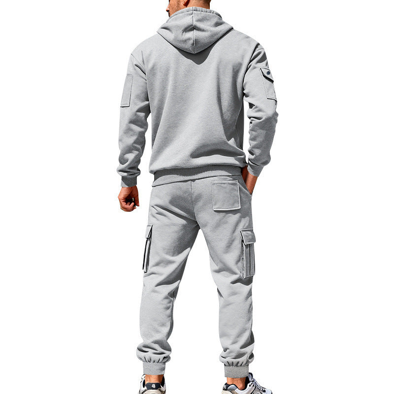 Men's Winter Fleece-Lined Hoodie & Drawstring Pants Set
