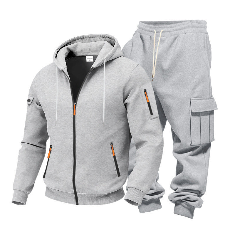 Men's Winter Fleece-Lined Hoodie & Drawstring Pants Set