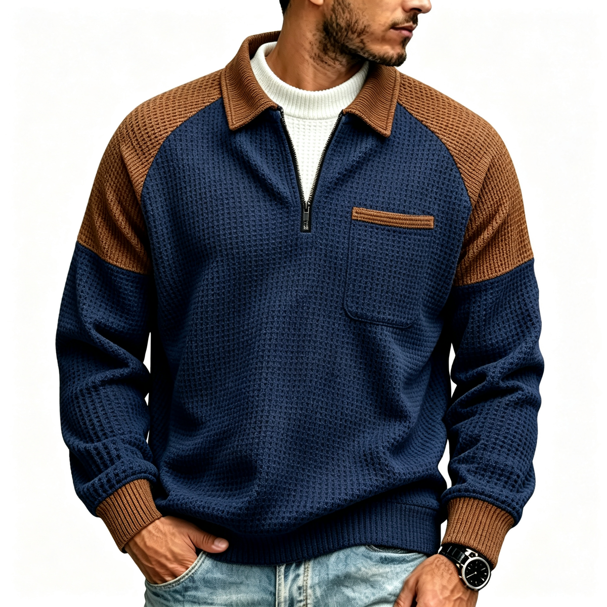 LAST DAY 66% OFF! 🔥 Timeless Comfort | Men's Textured Waffle Knit Quarter-Zip Sweatshirt