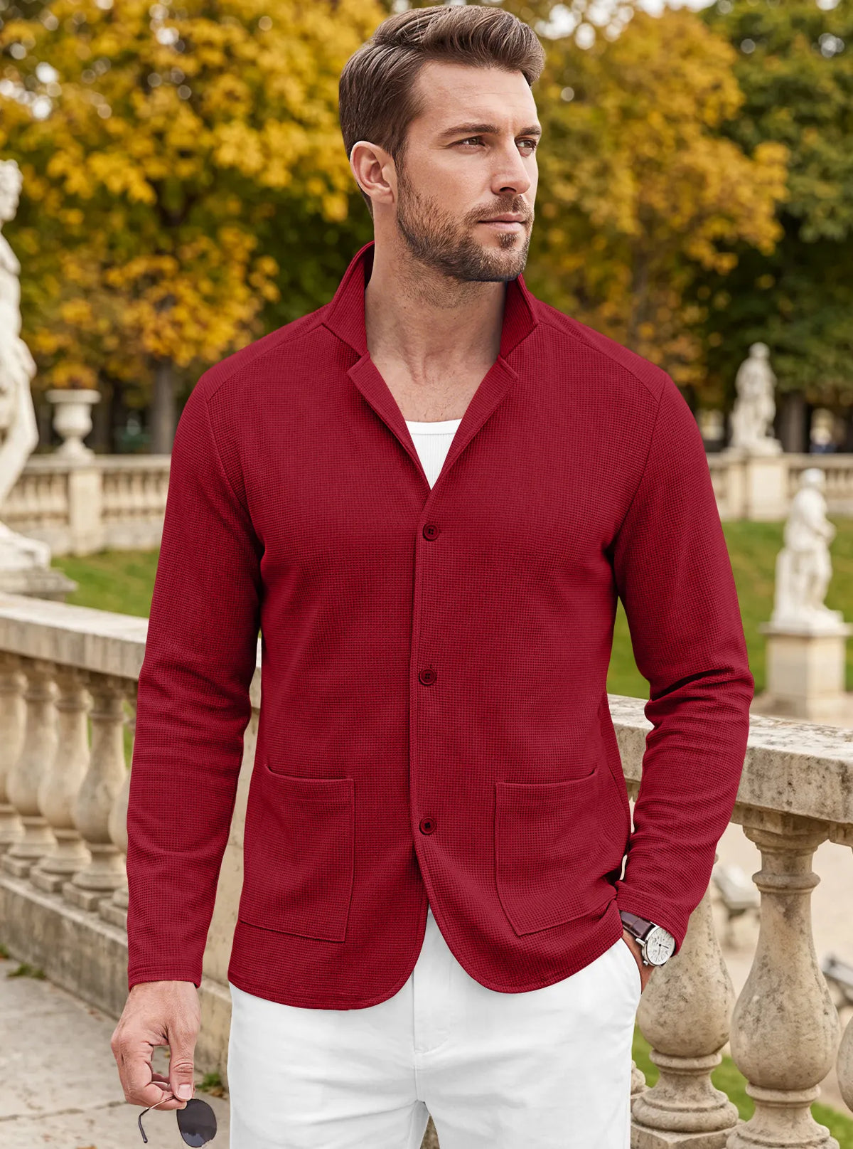 Men's Casual Waffle Knit Blazer Cardigan