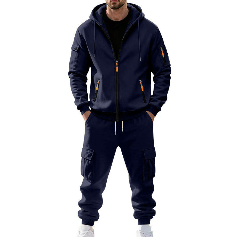 Men's Winter Fleece-Lined Hoodie & Drawstring Pants Set