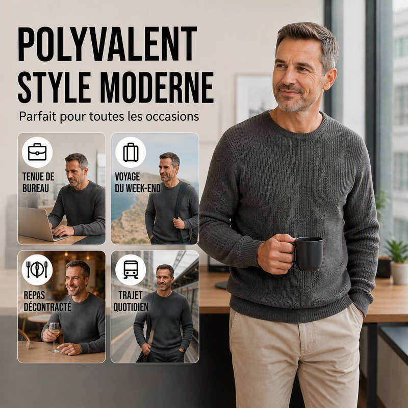 🔥 LIMITED-TIME 60% OFF! Men's Long Sleeve Crew Neck Textured Knit Sweater