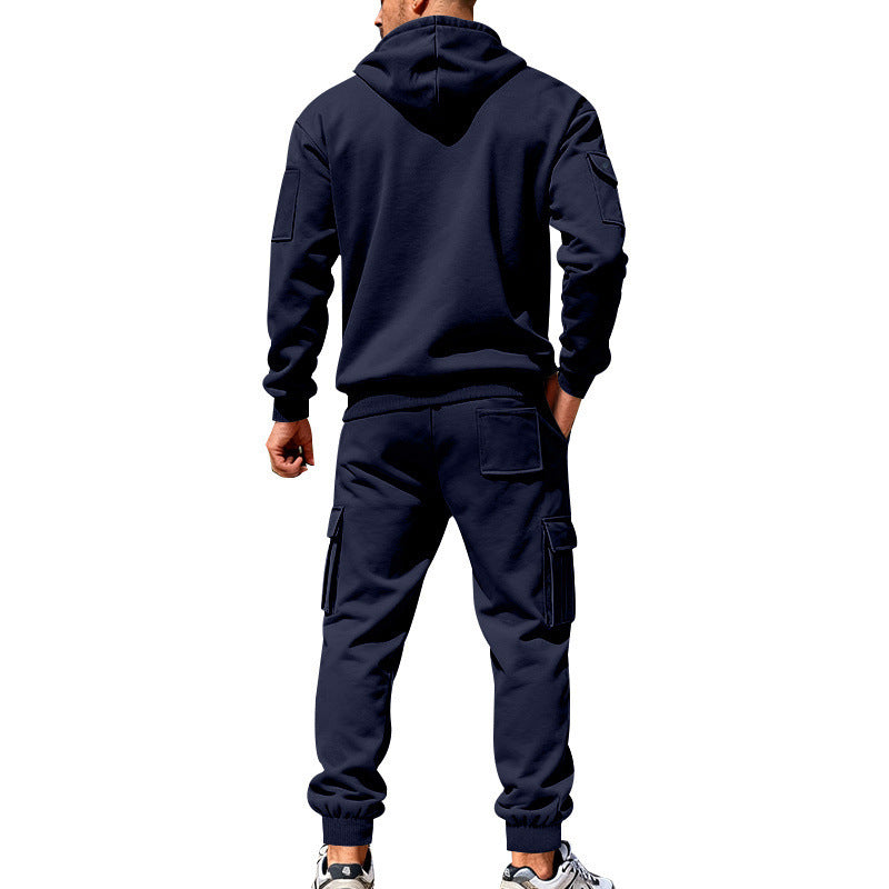 Men's Winter Fleece-Lined Hoodie & Drawstring Pants Set