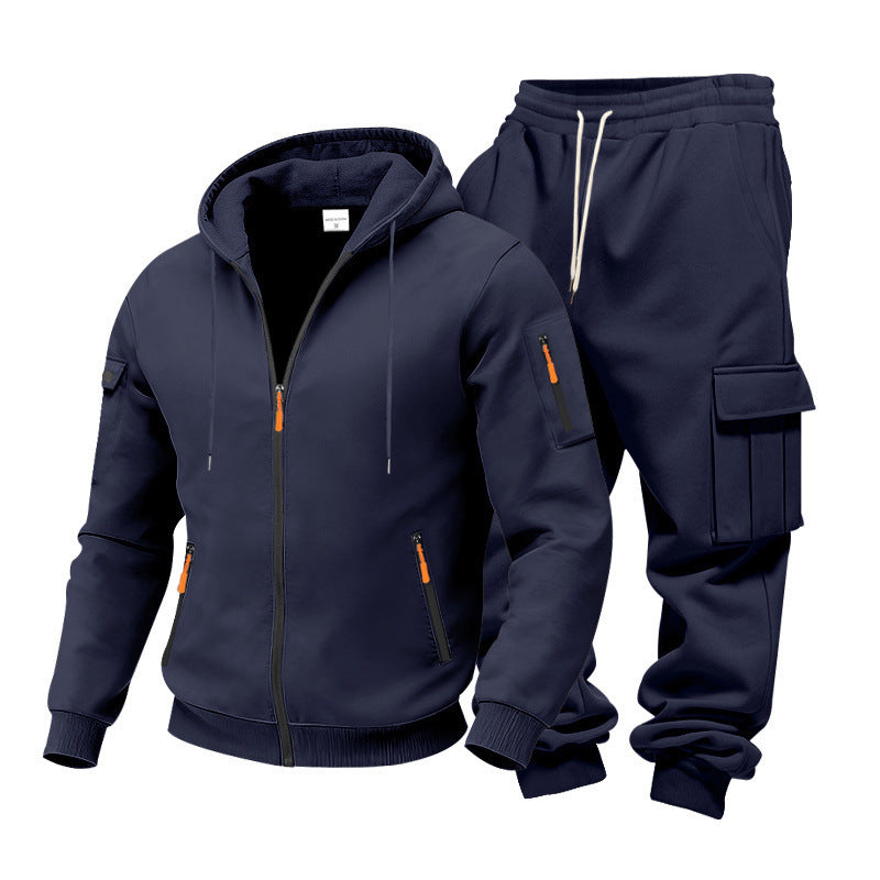 Men's Winter Fleece-Lined Hoodie & Drawstring Pants Set