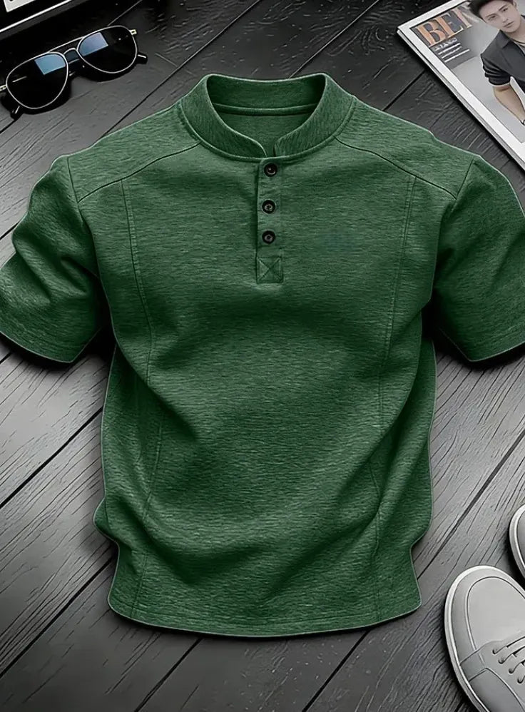 Men's Stand Collar Button Henley Shirt
