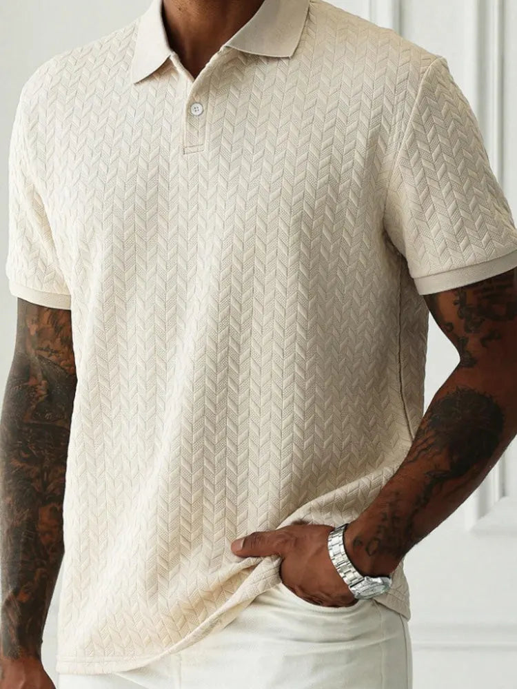 Men's Herringbone Short Sleeve Knit Polo Shirt