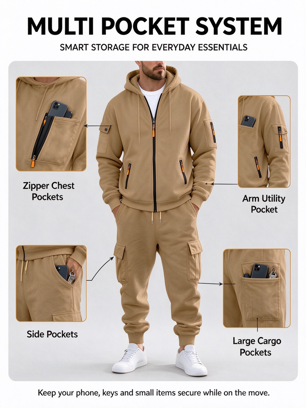 Men's Winter Fleece-Lined Hoodie & Drawstring Pants Set