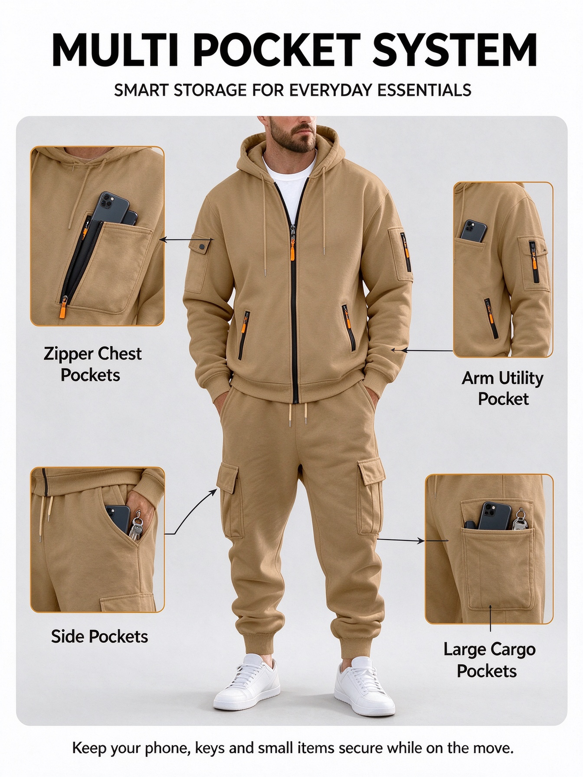 Men's Winter Fleece-Lined Hoodie & Drawstring Pants Set