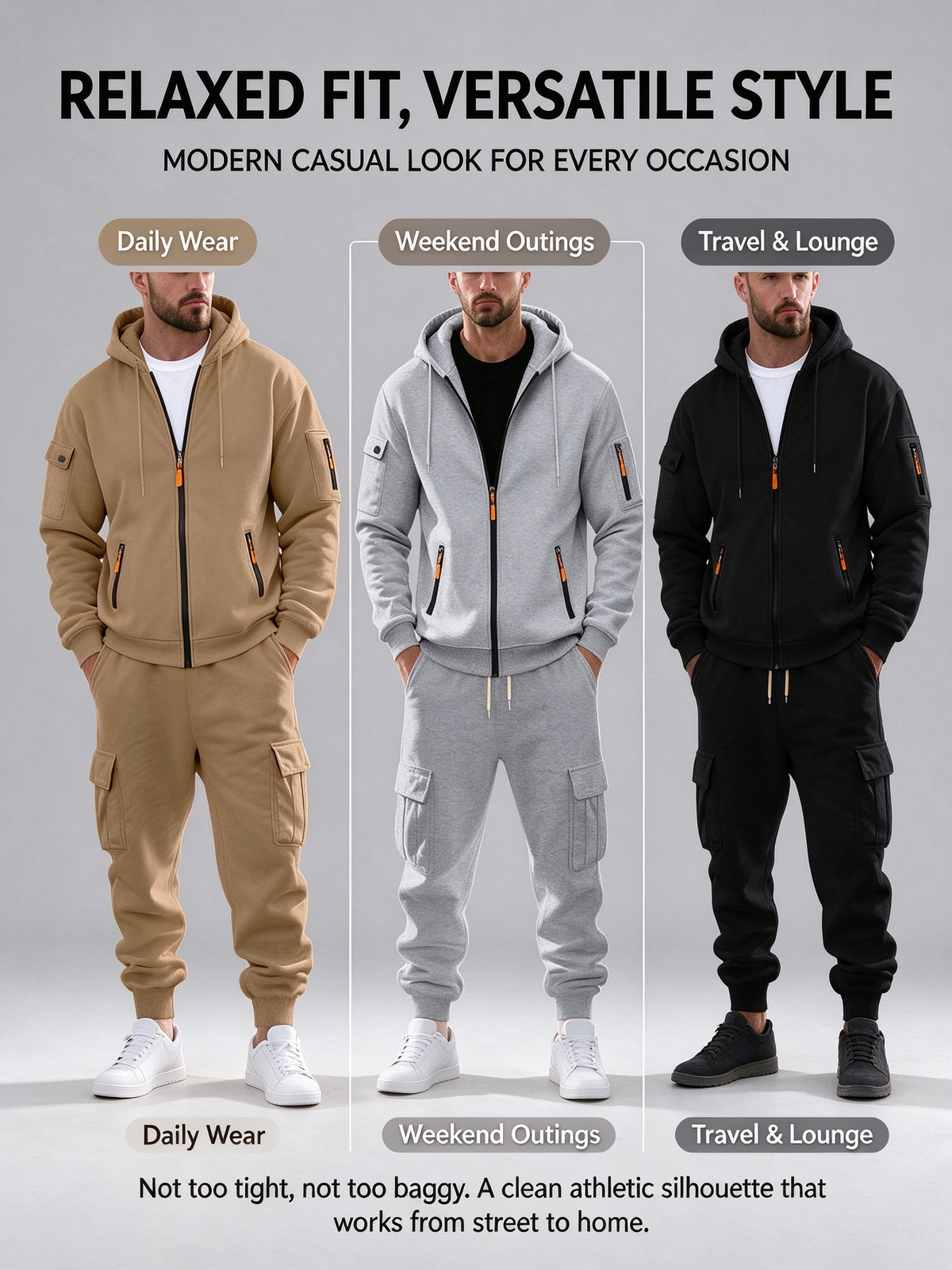 Men's Winter Fleece-Lined Hoodie & Drawstring Pants Set