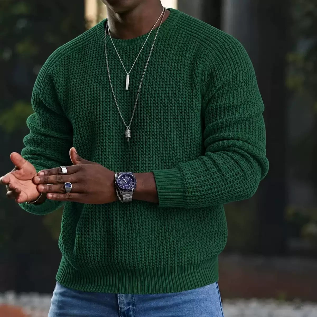 🔥 LIMITED-TIME 60% OFF! Men's Long Sleeve Crew Neck Textured Knit Sweater