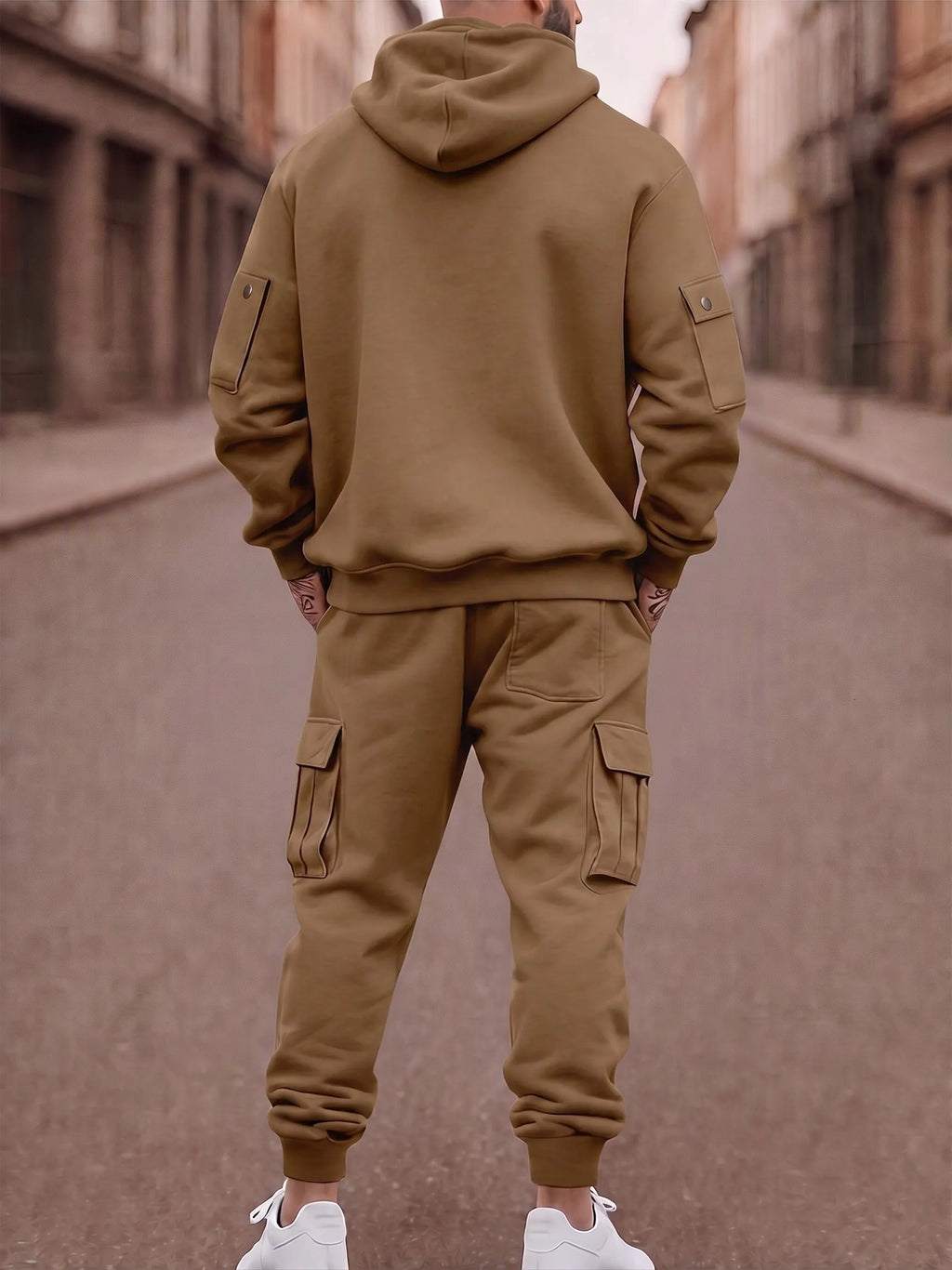 Fleece-Lined Cargo Hooded Tracksuit Set