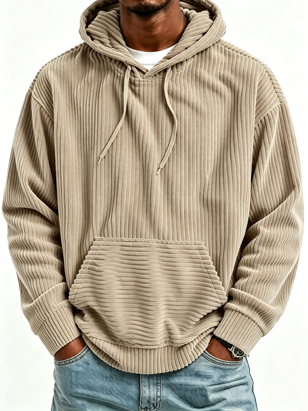Sweat à capuche vintage en velours côtelé pour homme, sweat décontracté coupe oversize