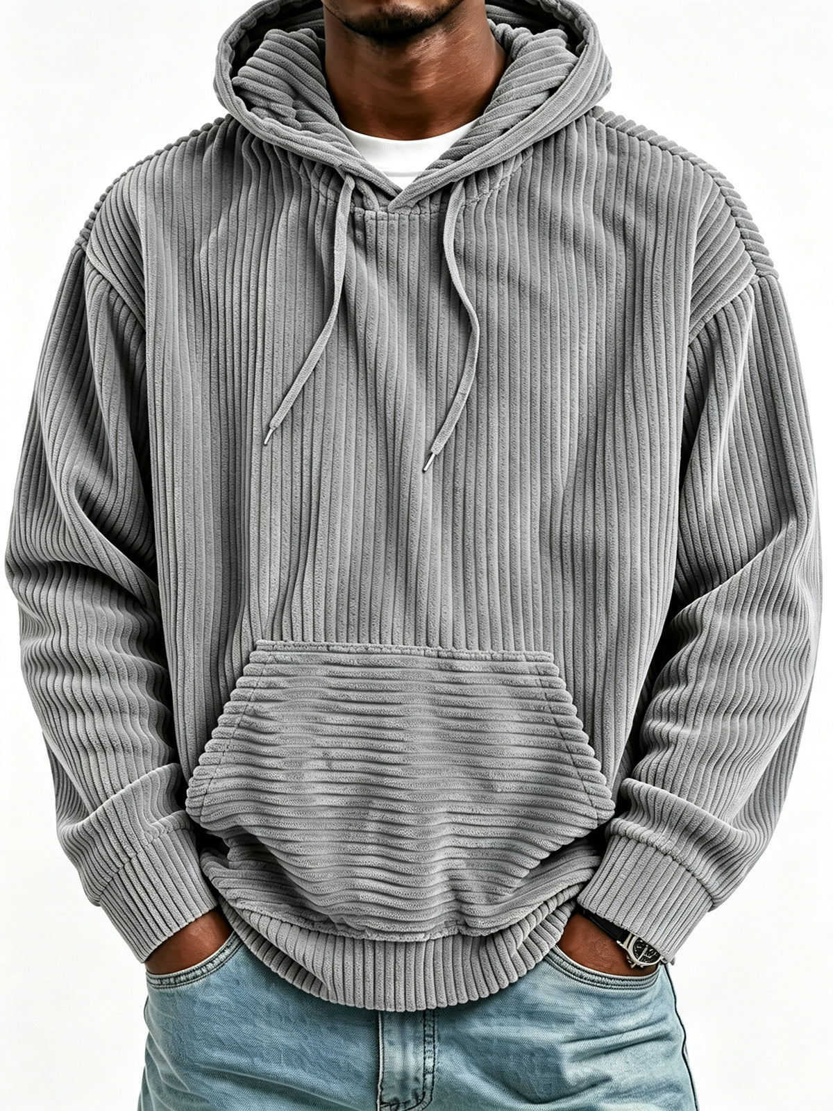 Sweat à capuche vintage en velours côtelé pour homme, sweat décontracté coupe oversize