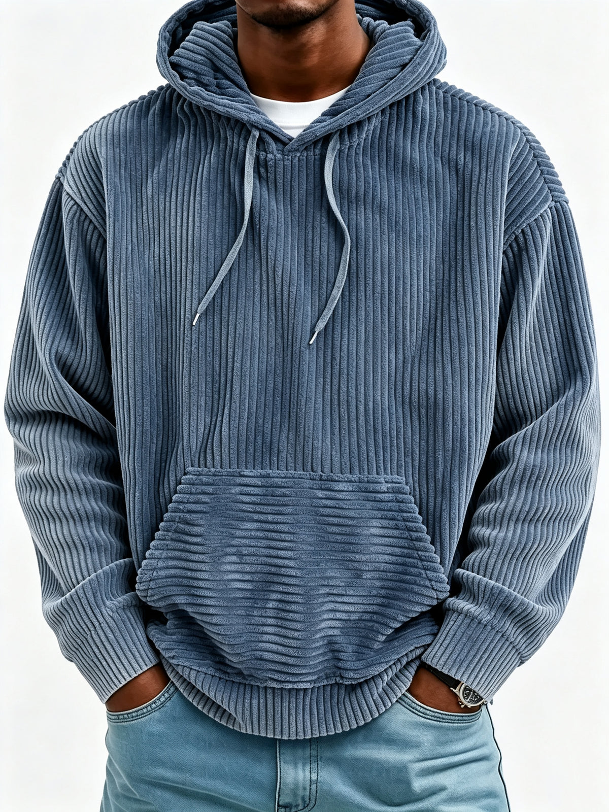 Sweat à capuche vintage en velours côtelé pour homme, sweat décontracté coupe oversize