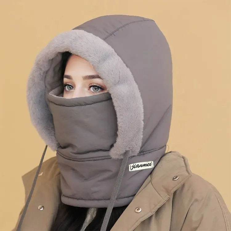 Verdickte Thermomütze mit Plüschfutter und Gesichtsmaske für Damen und Herren