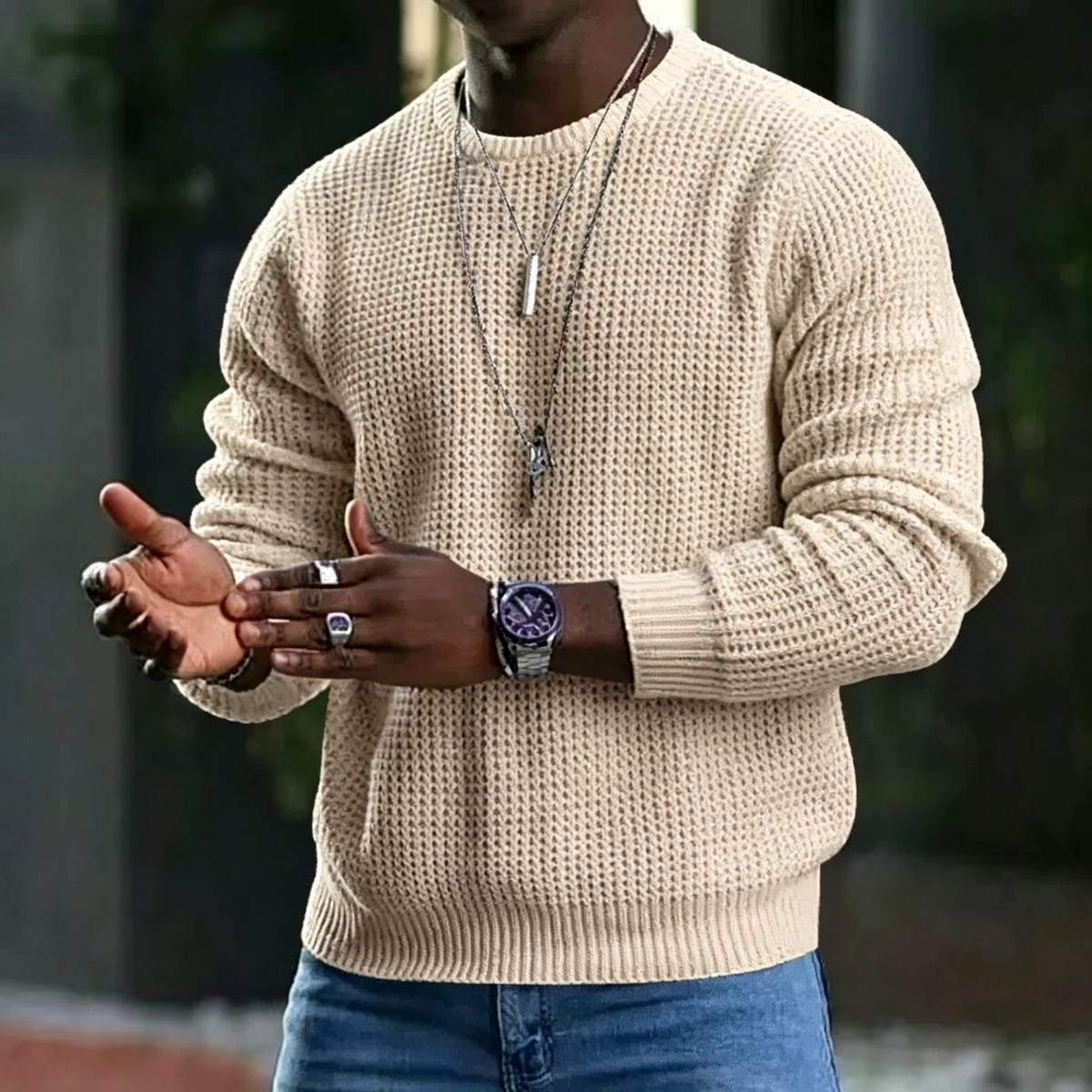 🔥 LIMITED-TIME 60% OFF! Men's Long Sleeve Crew Neck Textured Knit Sweater