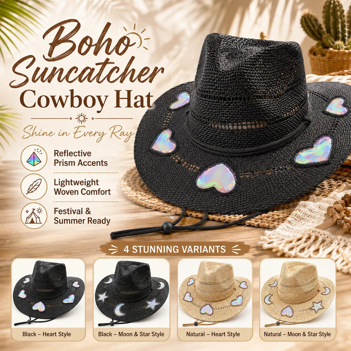 Suncatcher Cowgirl Straw Prism Hat