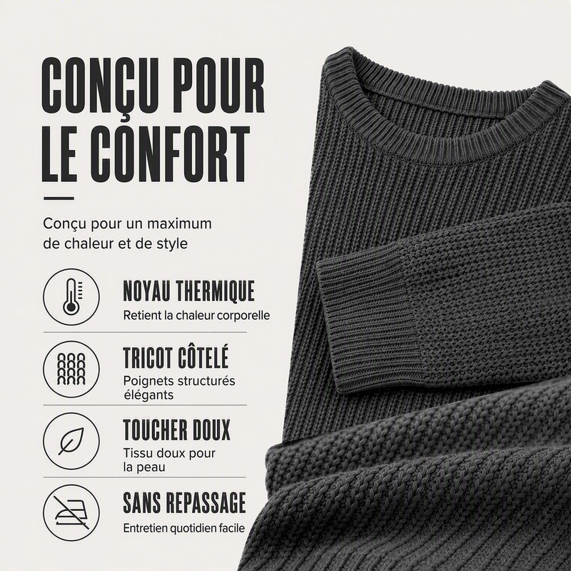 🔥 LIMITED-TIME 60% OFF! Men's Long Sleeve Crew Neck Textured Knit Sweater