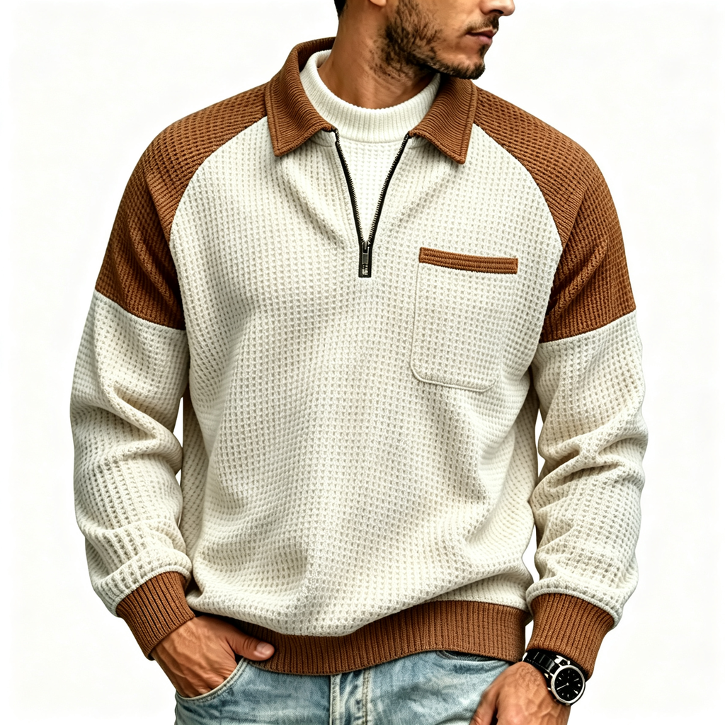 LAST DAY 66% OFF! 🔥 Timeless Comfort | Men's Textured Waffle Knit Quarter-Zip Sweatshirt