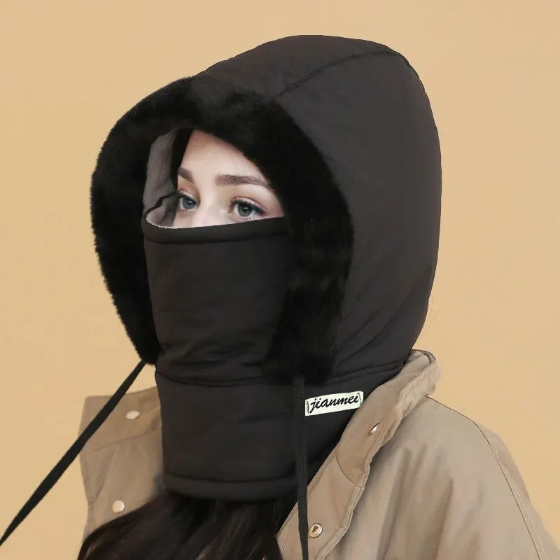 Verdickte Thermomütze mit Plüschfutter und Gesichtsmaske für Damen und Herren
