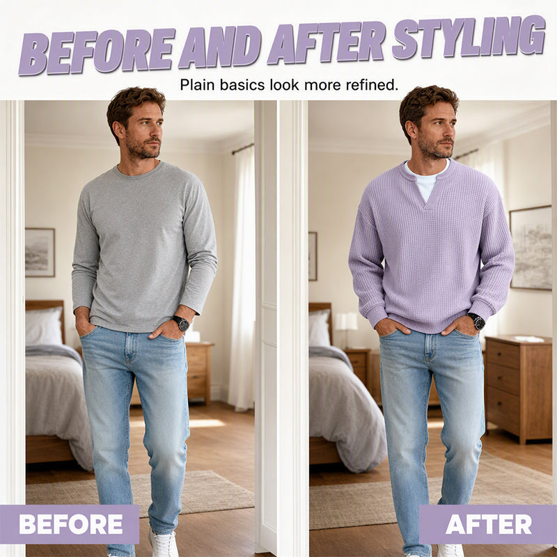 ⏳LAST DAY 66% OFF! 🔥 Timeless Comfort | Men's Textured Waffle Layered-Look Long-Sleeve Tee