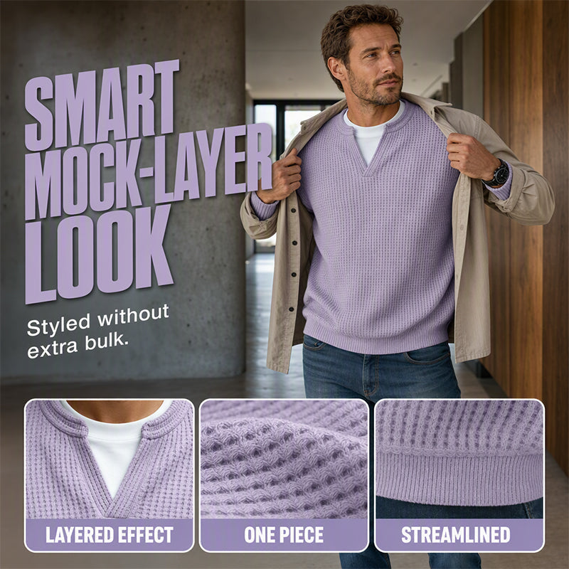 ⏳LAST DAY 66% OFF! 🔥 Timeless Comfort | Men's Textured Waffle Layered-Look Long-Sleeve Tee