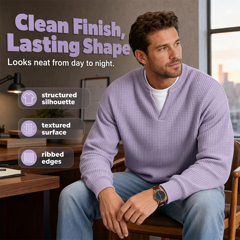 ⏳LAST DAY 66% OFF! 🔥 Timeless Comfort | Men's Textured Waffle Layered-Look Long-Sleeve Tee