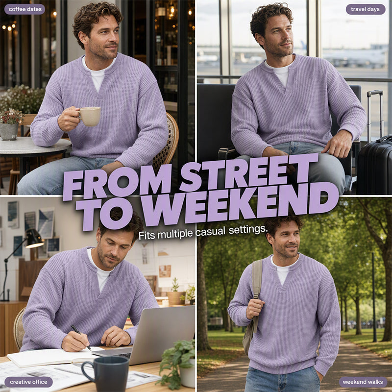 ⏳LAST DAY 66% OFF! 🔥 Timeless Comfort | Men's Textured Waffle Layered-Look Long-Sleeve Tee