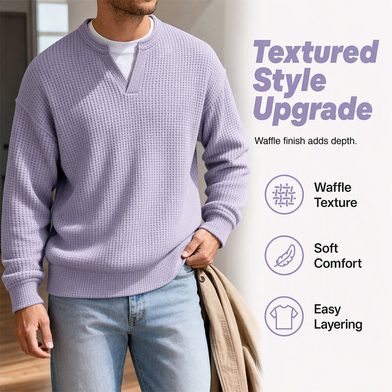 ⏳LAST DAY 66% OFF! 🔥 Timeless Comfort | Men's Textured Waffle Layered-Look Long-Sleeve Tee