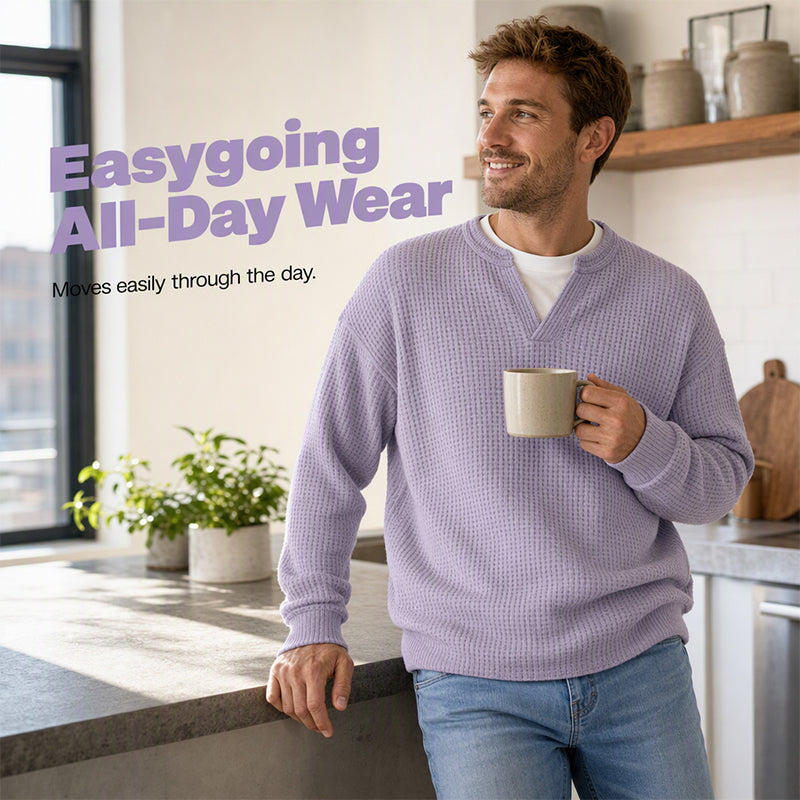 ⏳LAST DAY 66% OFF! 🔥 Timeless Comfort | Men's Textured Waffle Layered-Look Long-Sleeve Tee