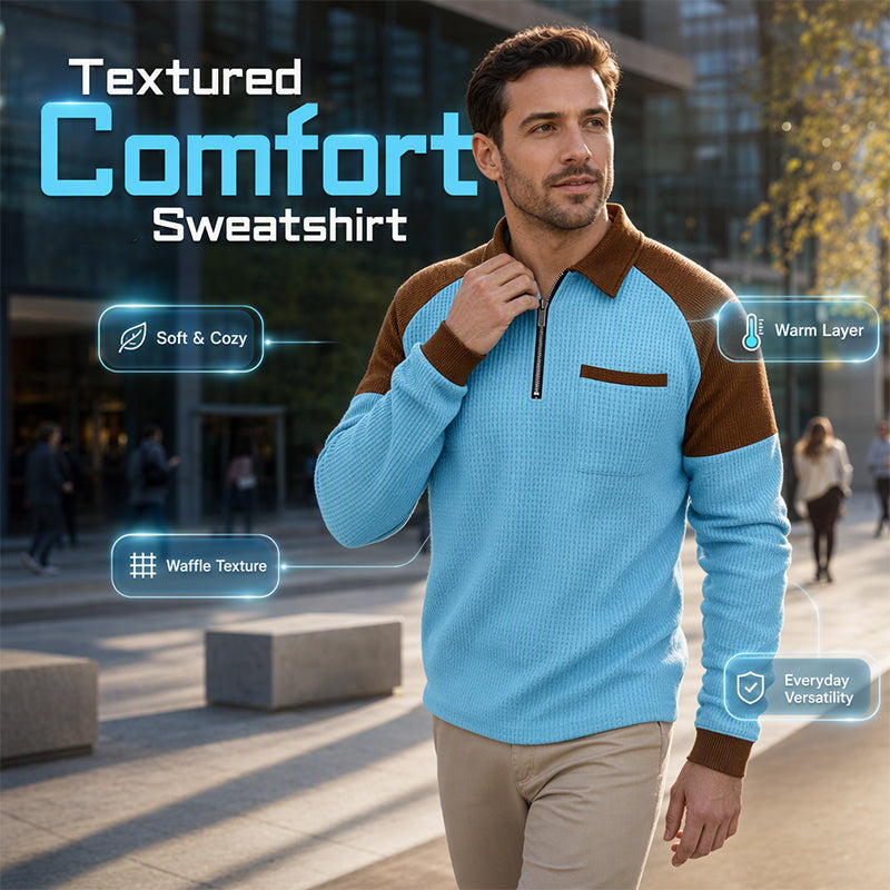 LAST DAY 66% OFF! 🔥 Timeless Comfort | Men's Textured Waffle Knit Quarter-Zip Sweatshirt