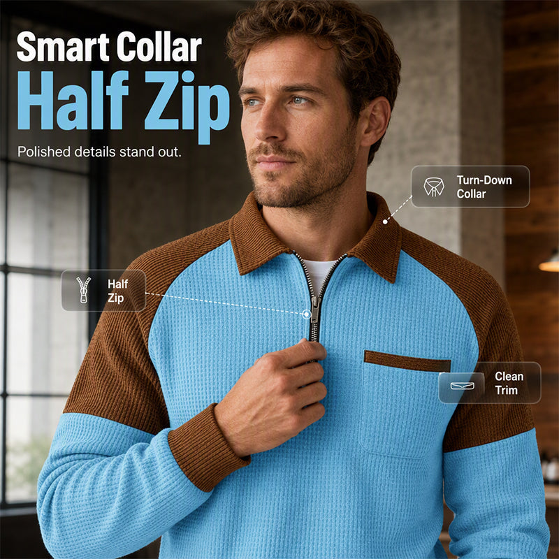 LAST DAY 66% OFF! 🔥 Timeless Comfort | Men's Textured Waffle Knit Quarter-Zip Sweatshirt