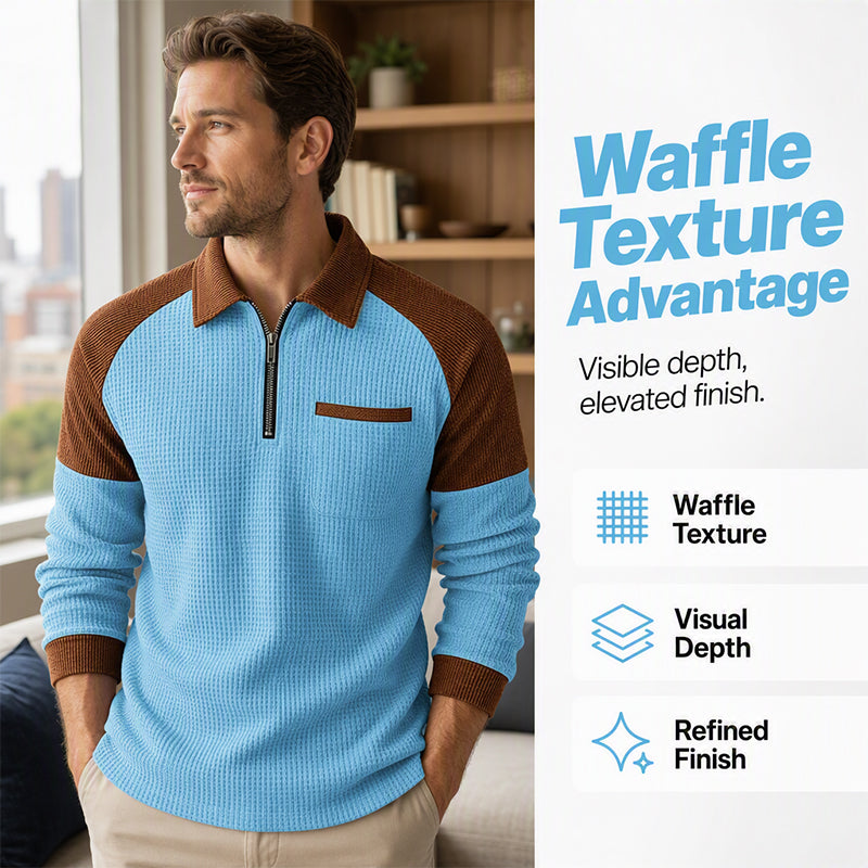 LAST DAY 66% OFF! 🔥 Timeless Comfort | Men's Textured Waffle Knit Quarter-Zip Sweatshirt