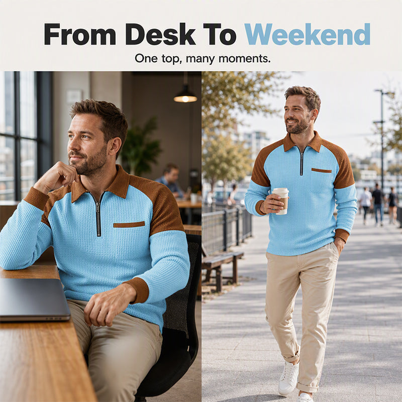 LAST DAY 66% OFF! 🔥 Timeless Comfort | Men's Textured Waffle Knit Quarter-Zip Sweatshirt